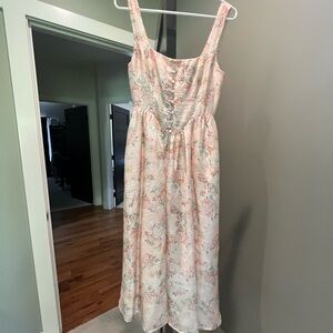 Lulu's Pink and Orange Sleeveless Midi Sundress